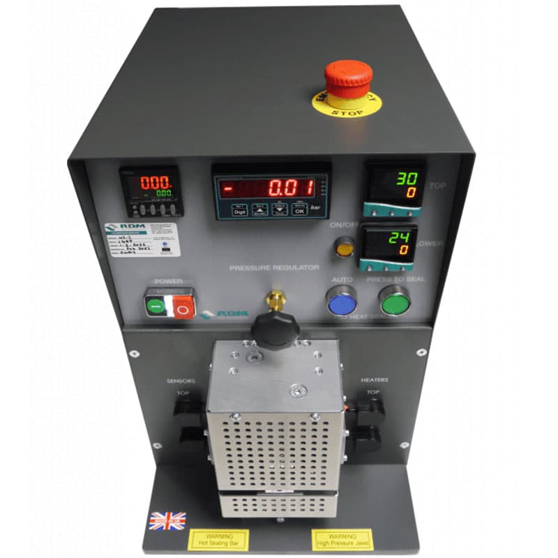 Front view of HS-2 Laboratory Heat Sealer showing control panel and heat-sealing jaws.