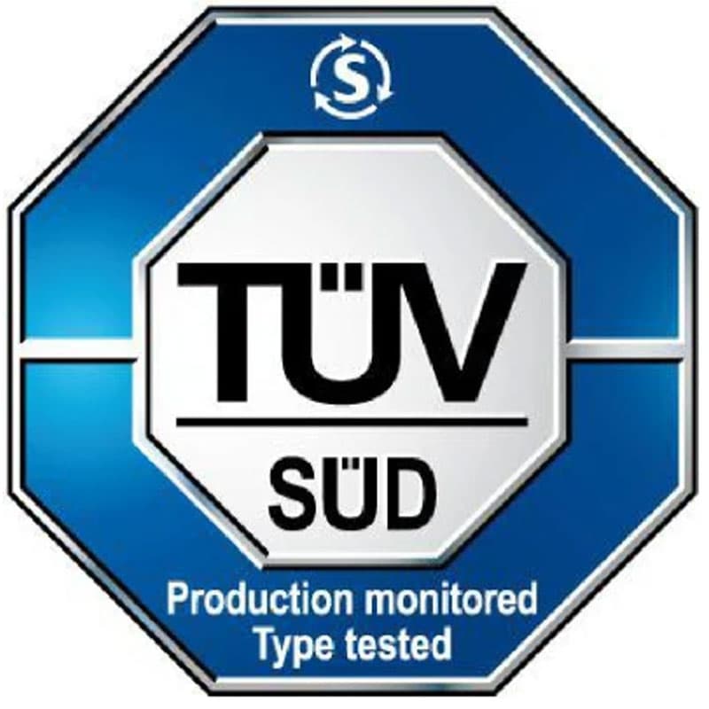 TÜV SÜD certification mark displaying Production Monitored and Type Tested accreditation.
