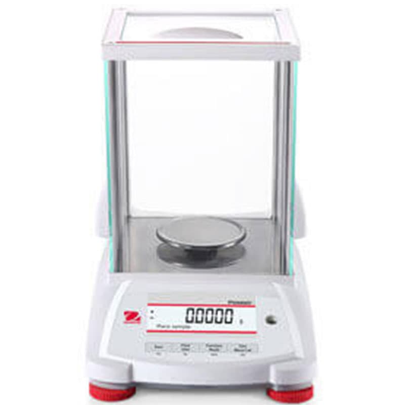 OHAUS Pioneer analytical balance with glass draft shield.