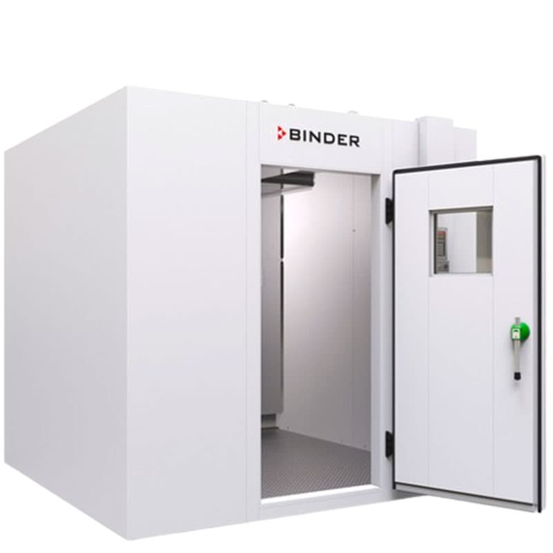 Open Binder stability chamber with a metallic interior and door-mounted control panel.