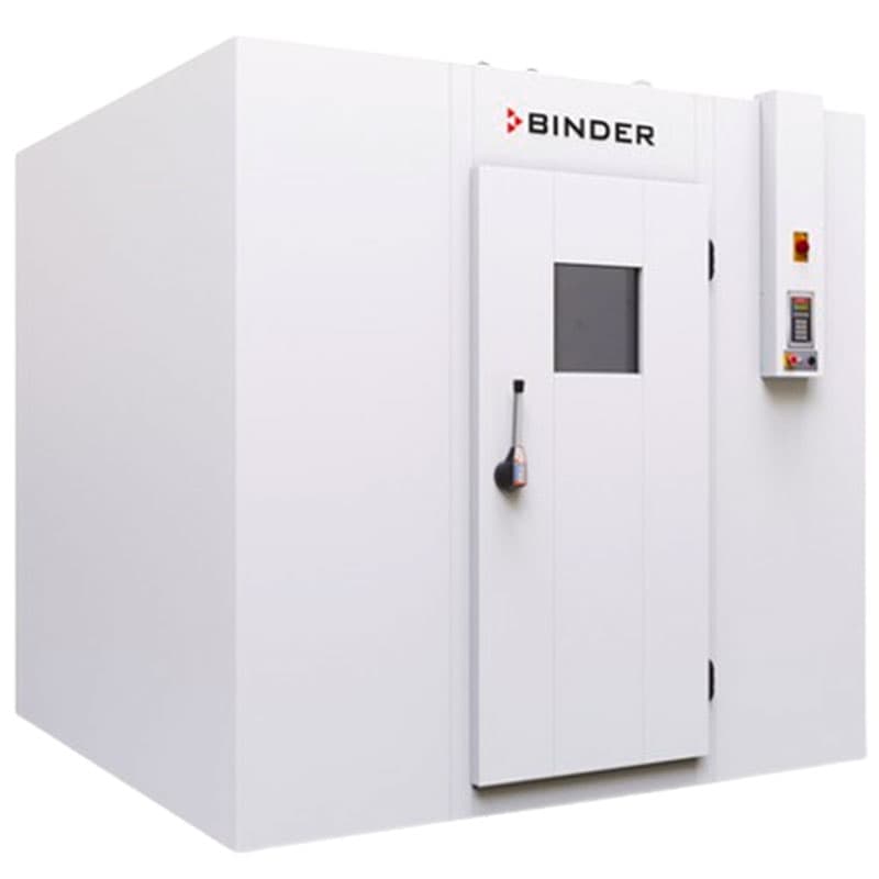 Binder stability chamber with a sleek white exterior, black door window, and control panel.