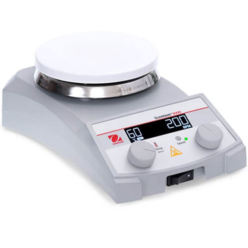 Angled view of Guardian 3000 with round top, showing 60°C and 200 RPM on display.