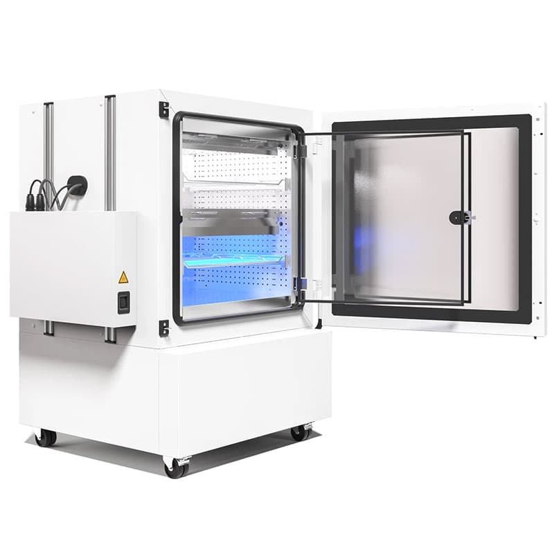 Side view of BINDER KBF-PRO 260 with open door revealing blue-lit interior.