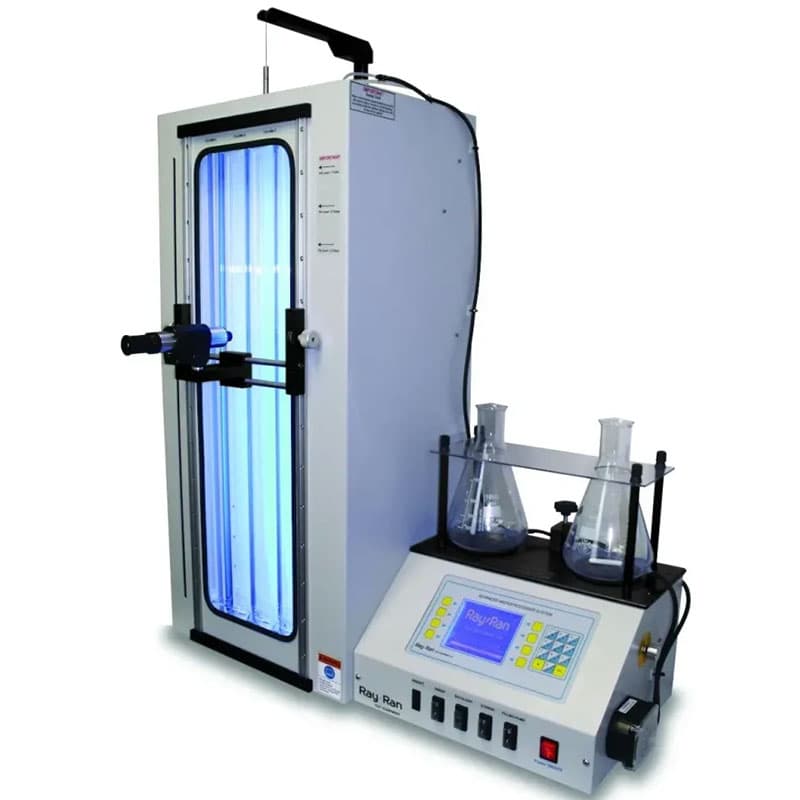 Ray-Ran automatic density gradient column system with illuminated column, digital control panel, and gradient solution flasks.
