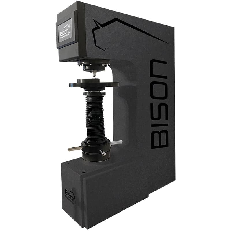 BISON-branded Rockwell hardness tester with a vertical spindle and C-frame design.