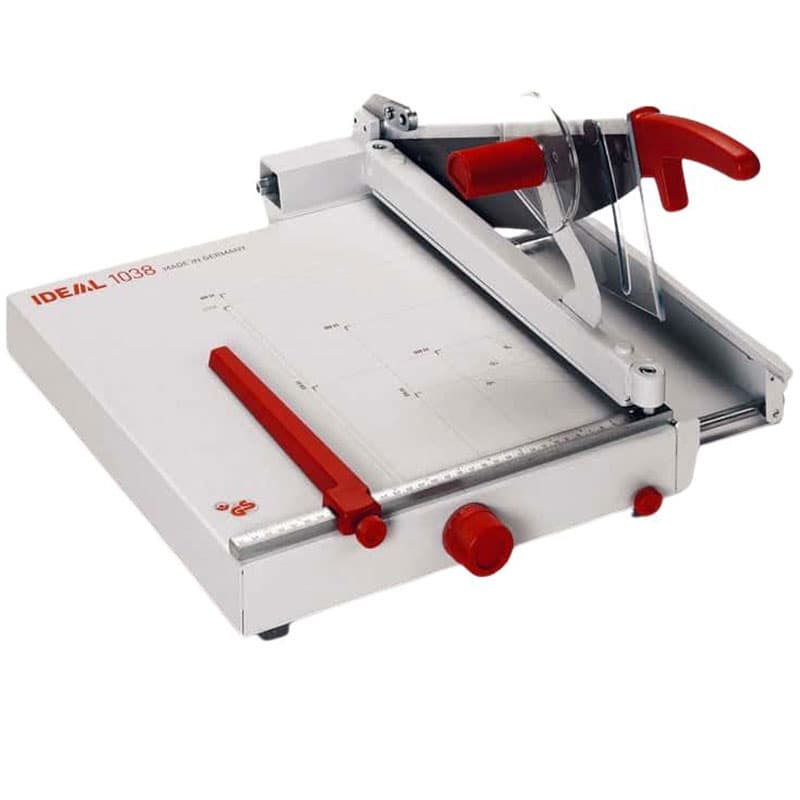 Ideal 1038 universal sample cutter with measurement guides and adjustable stops.