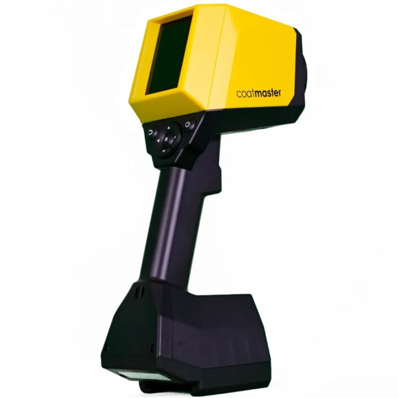 Side perspective of the TQC Sheen Coatmaster Flex coating measurement device with visible display housing and control buttons.