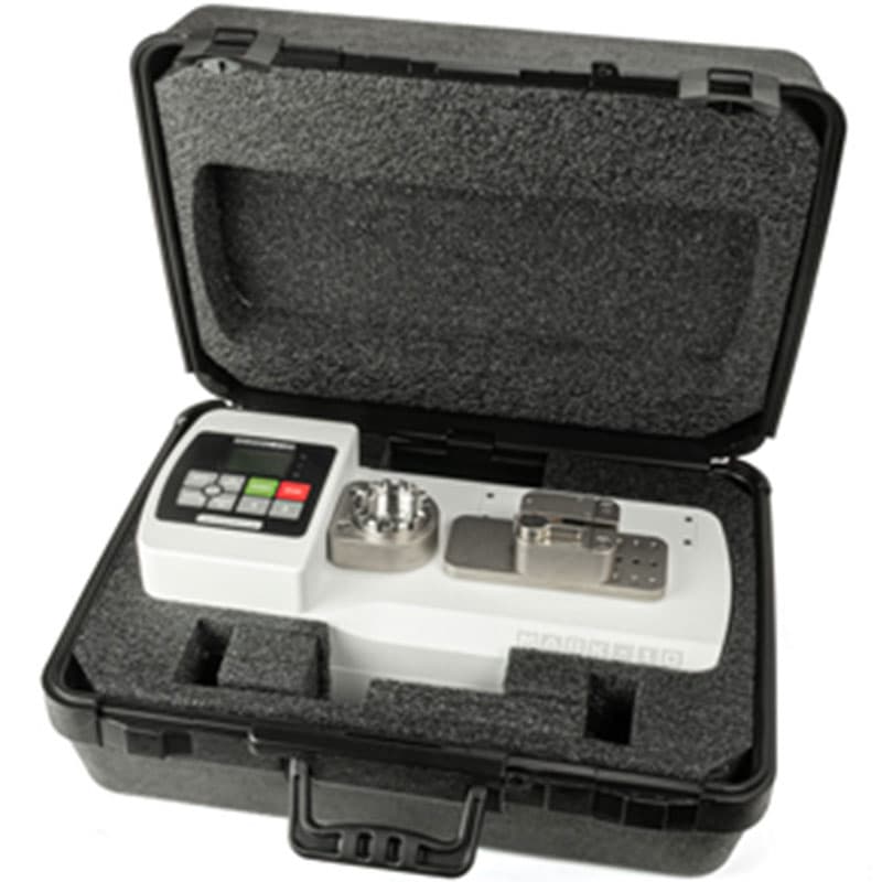 Mark-10 WT-205M Wire Crimp Pull Tester stored in a protective carrying case with custom foam inserts.