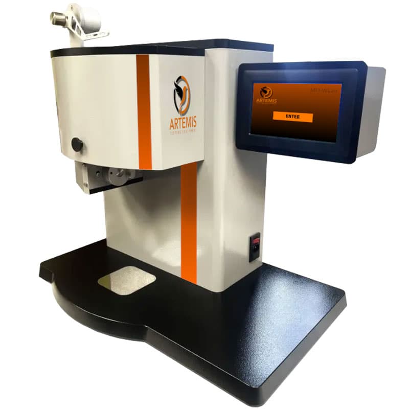 ART-MFi30 benchtop melt flow indexer with touchscreen controls and upper-mounted test mechanism.