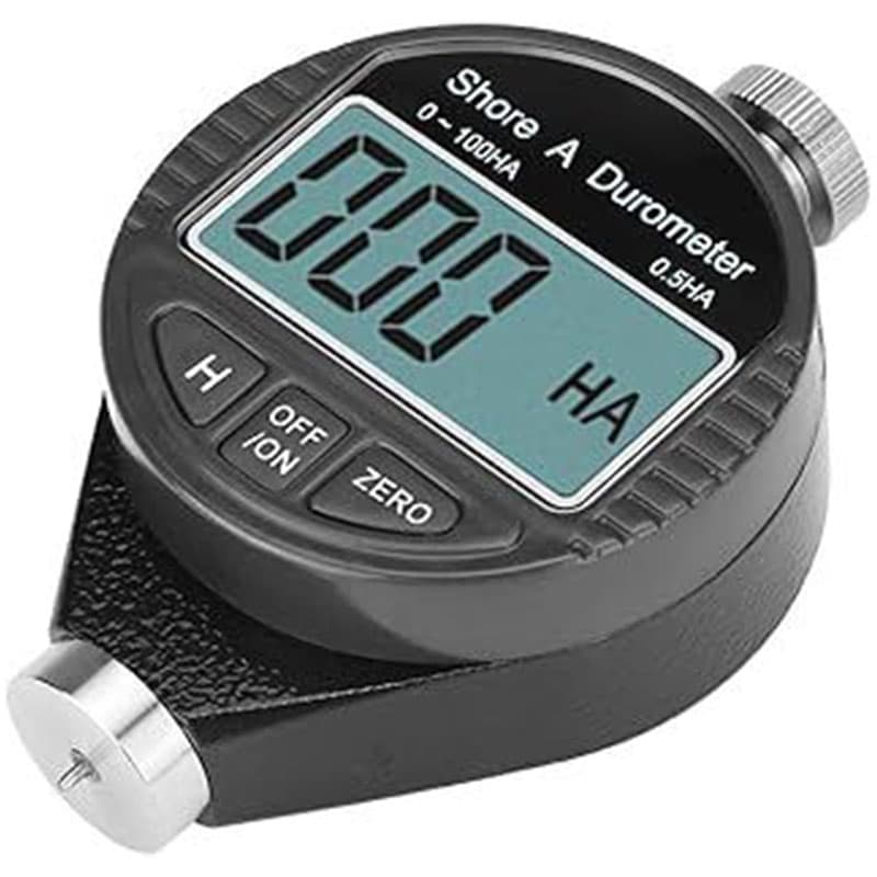 Artemis digital Shore A durometer with LCD display for measuring the hardness of soft and flexible materials.