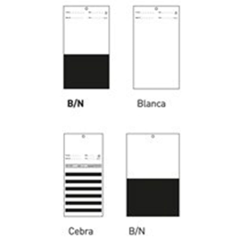 Four contrast paint test cards featuring black, white and striped patterns for paint opacity and hiding power testing.
