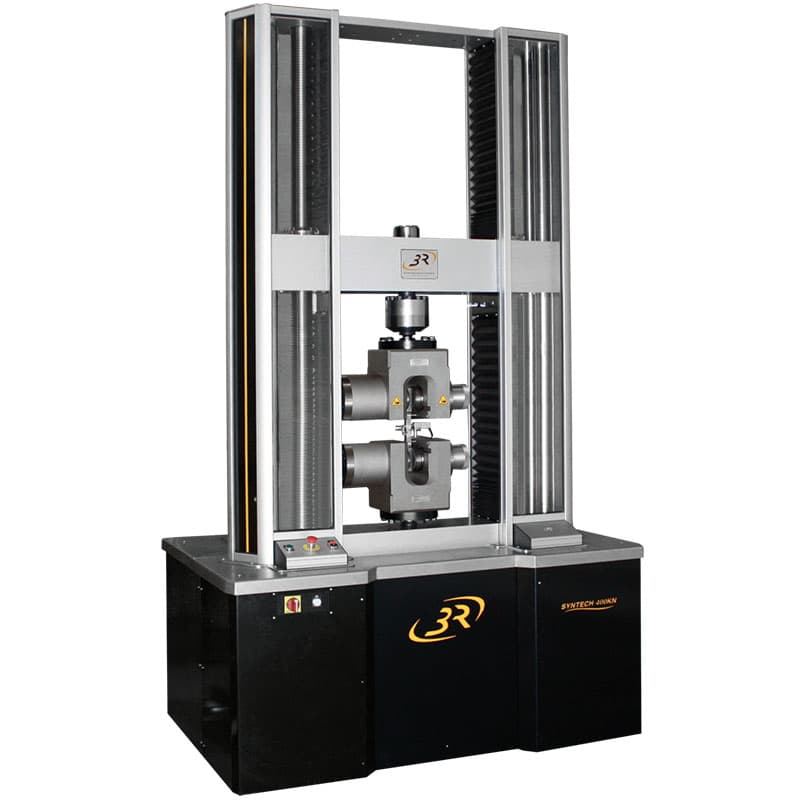 SYNTECH 400 Medium-Capacity Electromechanical Universal Testing Machine with dual-column frame and large upper and lower test grips.