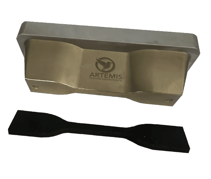 Artemis ART-TSCD test sample cutting die with dumbbell-shaped test specimen for material testing.