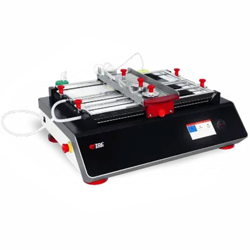 TQC Sheen Scrub Abrasion and Washability Tester with dual tracks, adjustable clamps, and tubing for applying liquids during abrasion resistance testing.