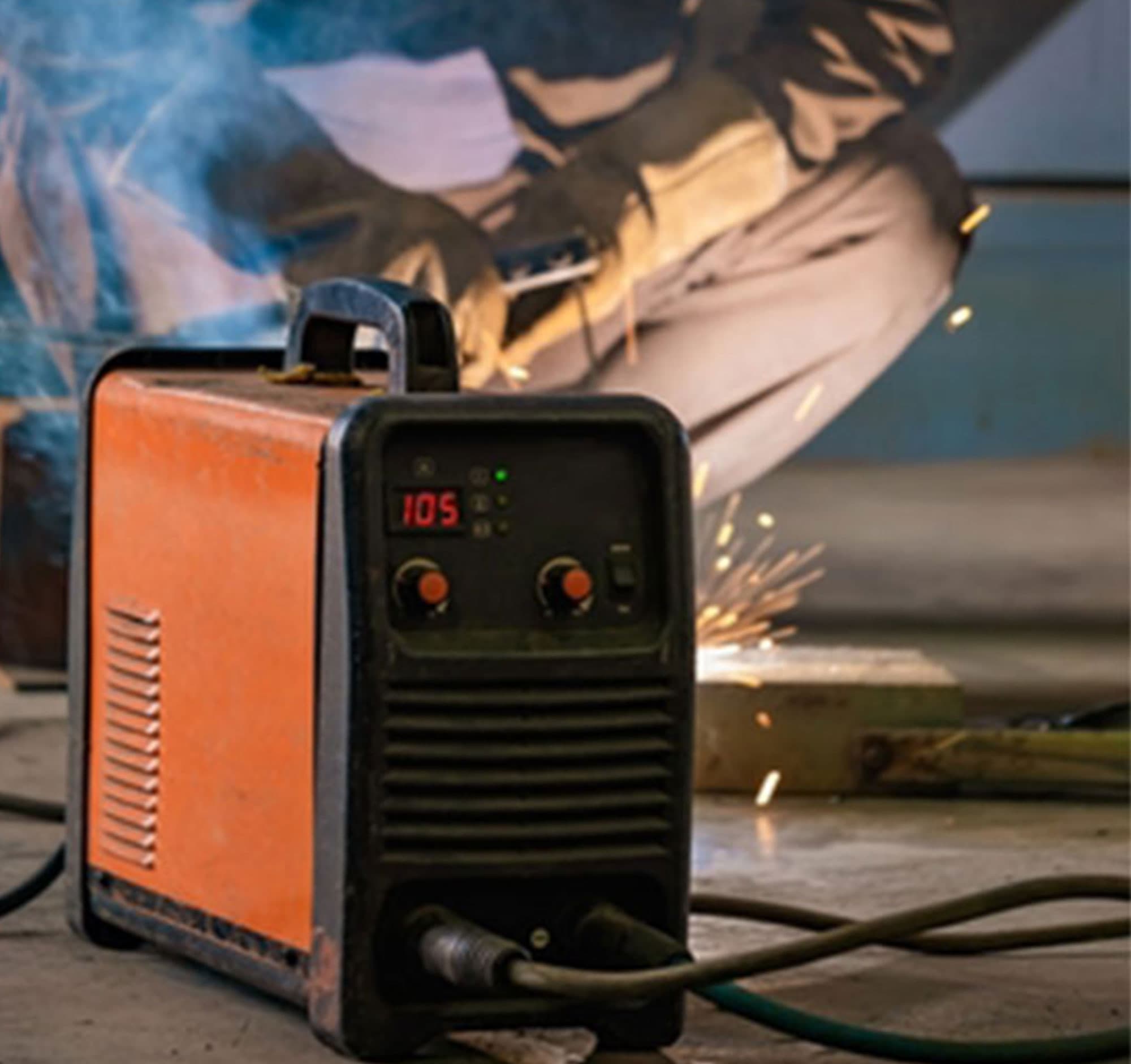 Inverter welding machine operating during industrial welding.