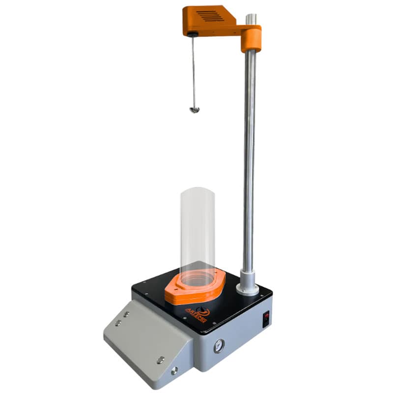 Artemis ART-DDi10 falling dart drop tester with vertical drop column and specimen holder for plastic film impact testing.
