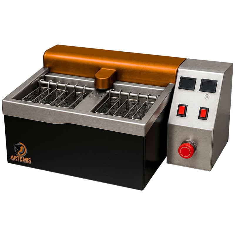 ART-ULTS Unrestrained Linear Thermal Film Shrinkage Apparatus with stainless-steel test chamber, multiple specimen holders, and integrated control panel.
