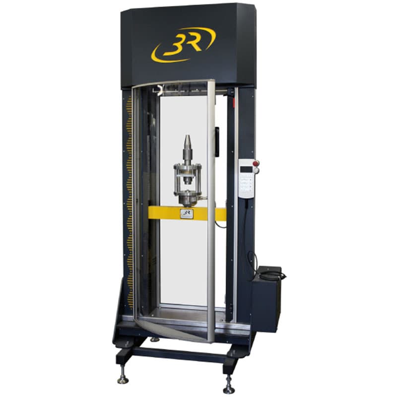 MEG-20-TT pulsating tensile fatigue testing machine with enclosed testing chamber, tensile grips and integrated control panel.