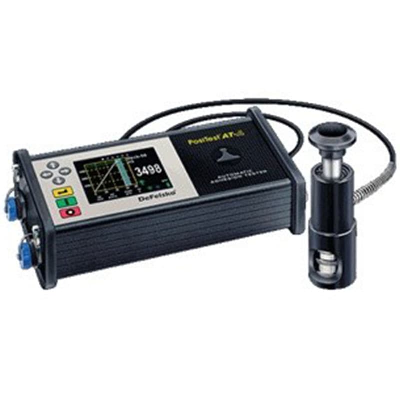 DeFelsko PosiTest AT-A Automatic Adhesion Tester with digital display, control buttons and connected hydraulic pull-off actuator.
