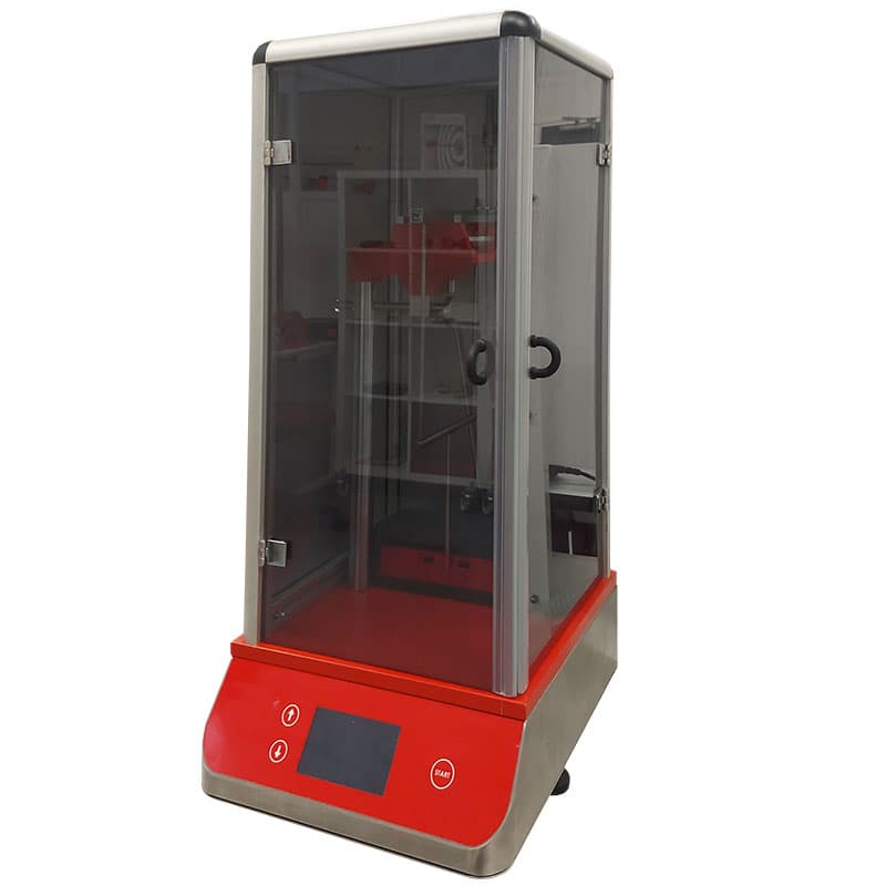 SWINTEK Persoz and König Pendulum Hardness Tester with transparent protective enclosure, digital control panel and red base.